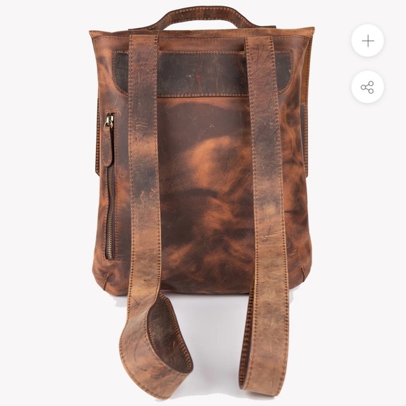 CHICATOLIA CRAZY HORSE LEATHER BACKPACK - TAN - Picture 3 of 10